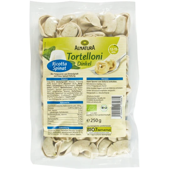 Bio Dinkel Tortelloni Ricotta Spinat 250G 1 Bio Dinkel Tortelloni Ricotta Spinat 250G